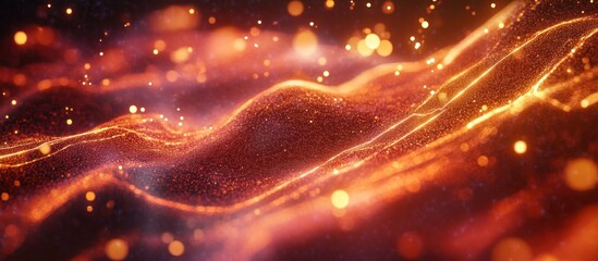 Abstract fiery orange waves with glowing particles.