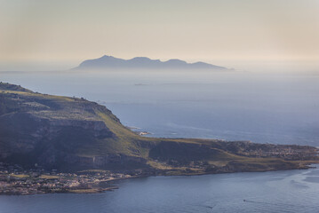 View from Mount Cofano on one of the Aegadian Islands - Favignana on Mediterranean Sea, Sicily Island in Italy