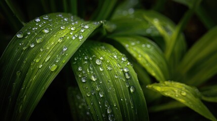 Close-up of dewy green leaves