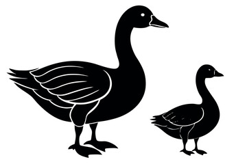 Silhouette of a pair of geese isolated on white background