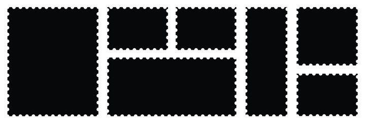 Blank Postage Stamp Templates with Perforated Edges. Various Rectangular Sizes.