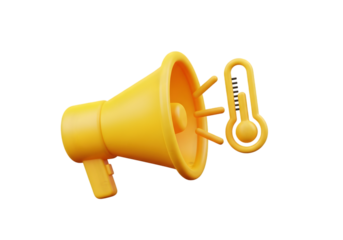 Yellow megaphone and thermometer illustration for announcements, alerts, and climate concerns