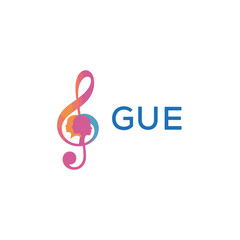 Fototapeta premium GUE “Creative music logo with human silhouettes and treble clef in gradient colors, GUE Later Logo, modern artistic design isolated on white background” 