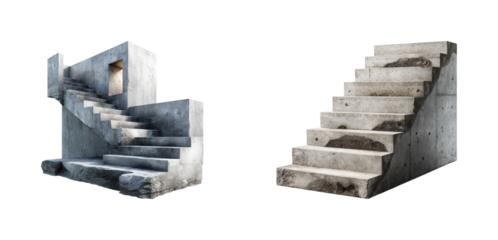 Modern concrete staircases urban architectural design, isolated on transparent background, png set