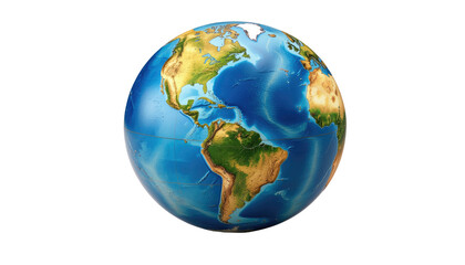 3D globe illustration with continents and oceans isolated on white background