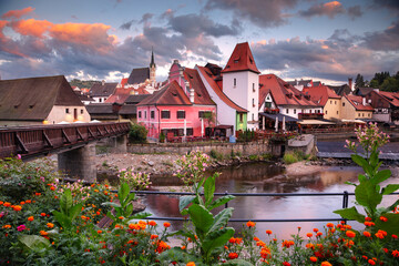Cesky Krumlov, Czech Republic. Cityscape image of Cesky Krumlov, Czech Republic at beautiful summer sunset.