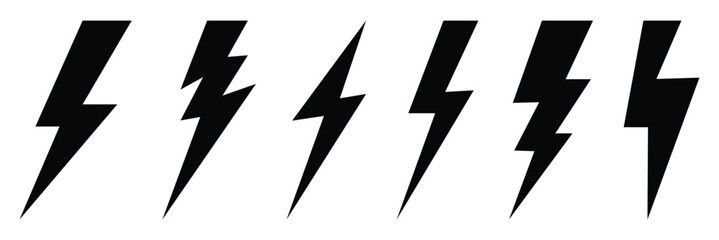 Lightning bolt set. Thunderbolt, lightning strike on white background. Vector energy, power, charging icon. Modern flat style vector illustration. EPS 10