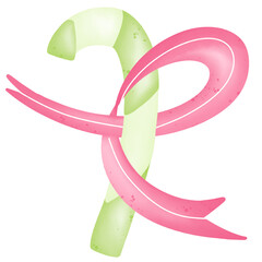 Candy cane with pink ribbon for Christmas decorations 