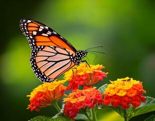 Fototapeta premium Beautiful image in nature of monarch butterfly on lantana flower.