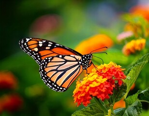 Fototapeta premium Beautiful image in nature of monarch butterfly on lantana flower.