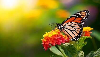 Fototapeta premium Beautiful image in nature of monarch butterfly on lantana flower.