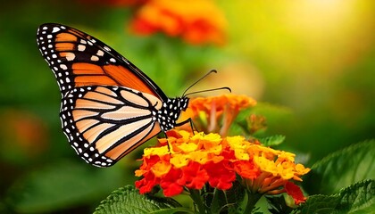 Fototapeta premium Beautiful image in nature of monarch butterfly on lantana flower.