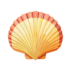 Isolated seashell illustration on black background, scallop shell in orange and cream tones, ocean life icon