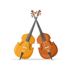 Fototapeta premium Two upright basses crossed on black background, music symbol vector illustration