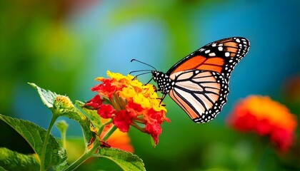 Fototapeta premium Beautiful image in nature of monarch butterfly on lantana flower.