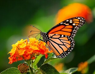 Obraz premium Beautiful image in nature of monarch butterfly on lantana flower.