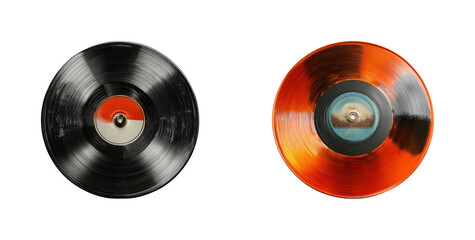 Vinyl record collection display stylish home, isolated on transparent background, png set