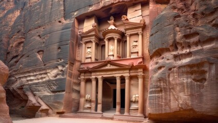 Naklejka premium Ancient sandstone structure carved into a cliff face