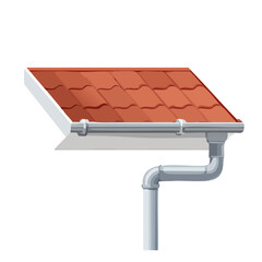 Tile Roof with Gutter System Illustration, Roof, Drainage, Exterior, Home, Building, Construction