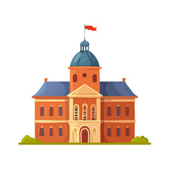 Obraz premium Cartoon Illustration of Palace or Government Building with Dome and Flag
