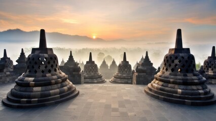 Ancient stupas at sunrise