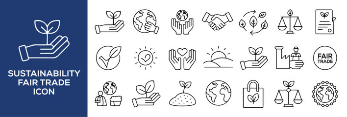 fair trade sustainability line icon set