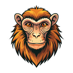 Obraz premium Illustration of a monkey head with orange fur and a gentle expression on a black background.