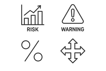 Financial risk and warning symbols: chart, percentage, directions