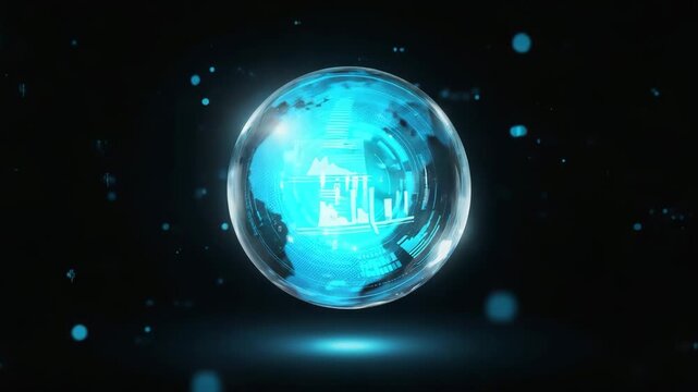 Futuristic Glowing Digital Globe in Cyber Technology Sphere