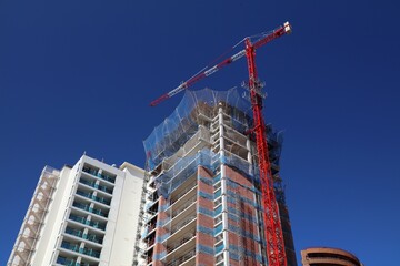New hotel building under construction. Hotel construction site in Benidorm, Spain.