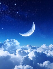 Night sky with crescent moon and clouds (1)