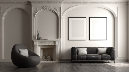 Elegant Modern Living Room with Classic Architectural Details and Comfortable Furniture