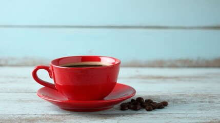 A vibrant red cup serenades morning whispers, invoking International Coffee Day and the warmth of hygge celebrations