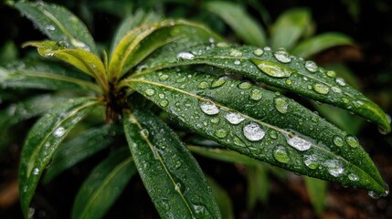 Green Leaves with Water Droplets