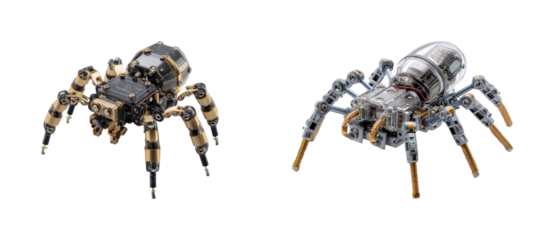 Innovative robotic spiders technology lab models, isolated on transparent background, png set