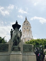 Monument to Vasco Nunez de Balboa with Cathedral Tower