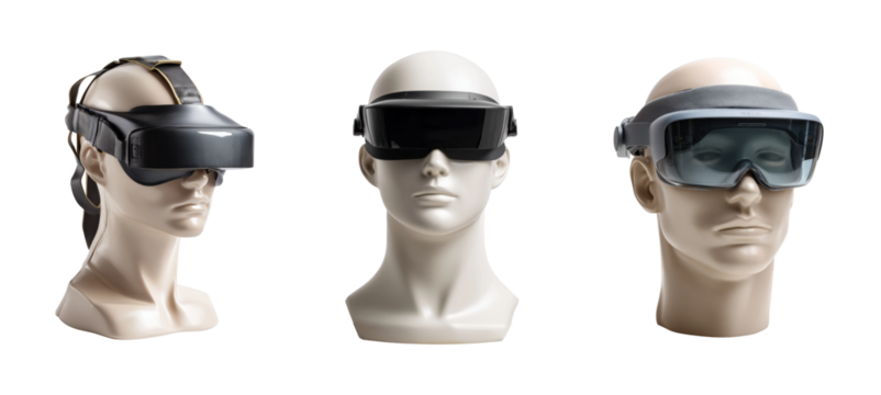Exploring virtual reality headsets tech showcase, isolated on transparent background, png set