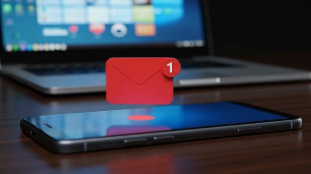 Digital notification on mobile device with open laptop communication technology - Powered by Adobe