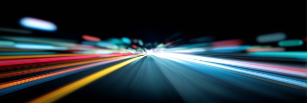 Warp-speed neon streaks pierce the cosmic night, evoking retro-futuristic dreams and Cyber Monday's digital whirlwind race