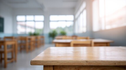 Blurred sunlit classroom whispers nostalgia for quiet study, embracing World Teachers' Day and International Book Giving Day