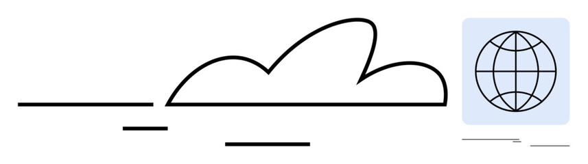 Minimalistic cloud and globe design symbolizing network, global connection, cloud computing, technology, and worldwide data sharing. Ideal for technology, networking, globalization, communication