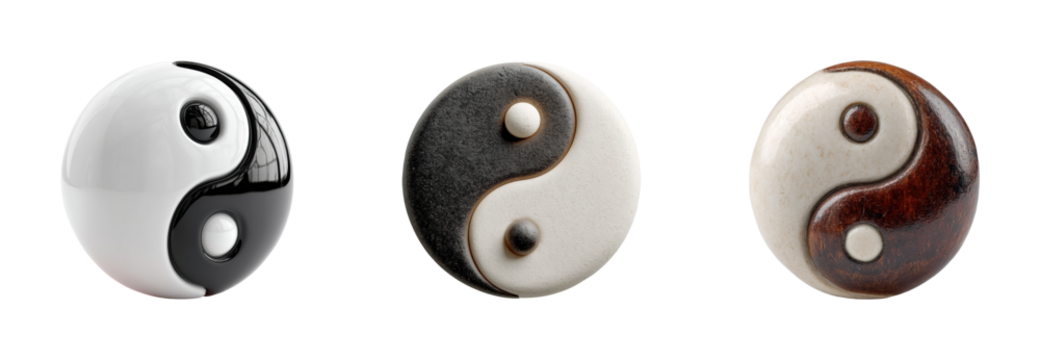 Yin yang symbol variations display digital, isolated on transparent background, png set