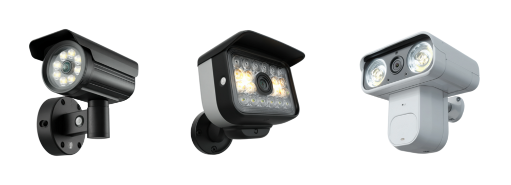Security lighting solutions for home protection, isolated on transparent background, png set