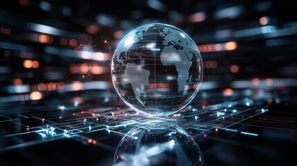 wold ozone day. Digital globe with abstract technology background and glowing lines.