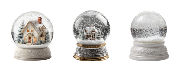 Charming snow globes display winter wonderland festive, isolated on transparent background, png set