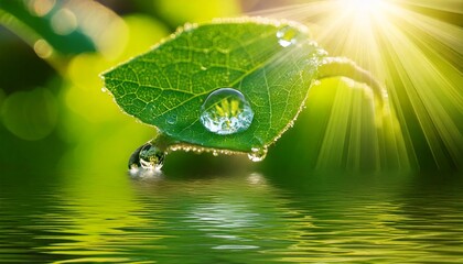  Beauty transparent drop of water on a green leaf macro with sun glare. Beautiful artistic im.jpg