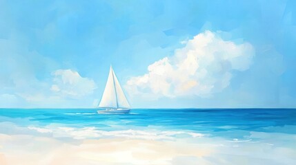 Serene sea journey picturesque view of sailboat on tranquil blue ocean escape painting