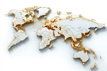 Global Network Map with Metallic Lines and White Background