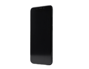 A modern smartphone with a glare of light on a transparent background