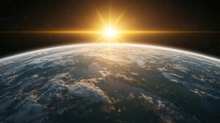 wold ozone day. Sunrise over Earth with a starry background and glowing atmosphere.